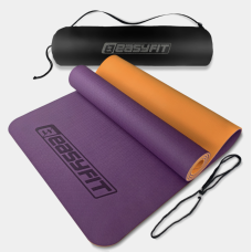 Килимок для йоги та фітнесу EasyFit TPE+TC 6 мм двошаровий фіолетовий-оранжевий
