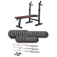 Набор Hop-Sport Premium 173 кг со скамьей HS-1080, штангами и гантелями