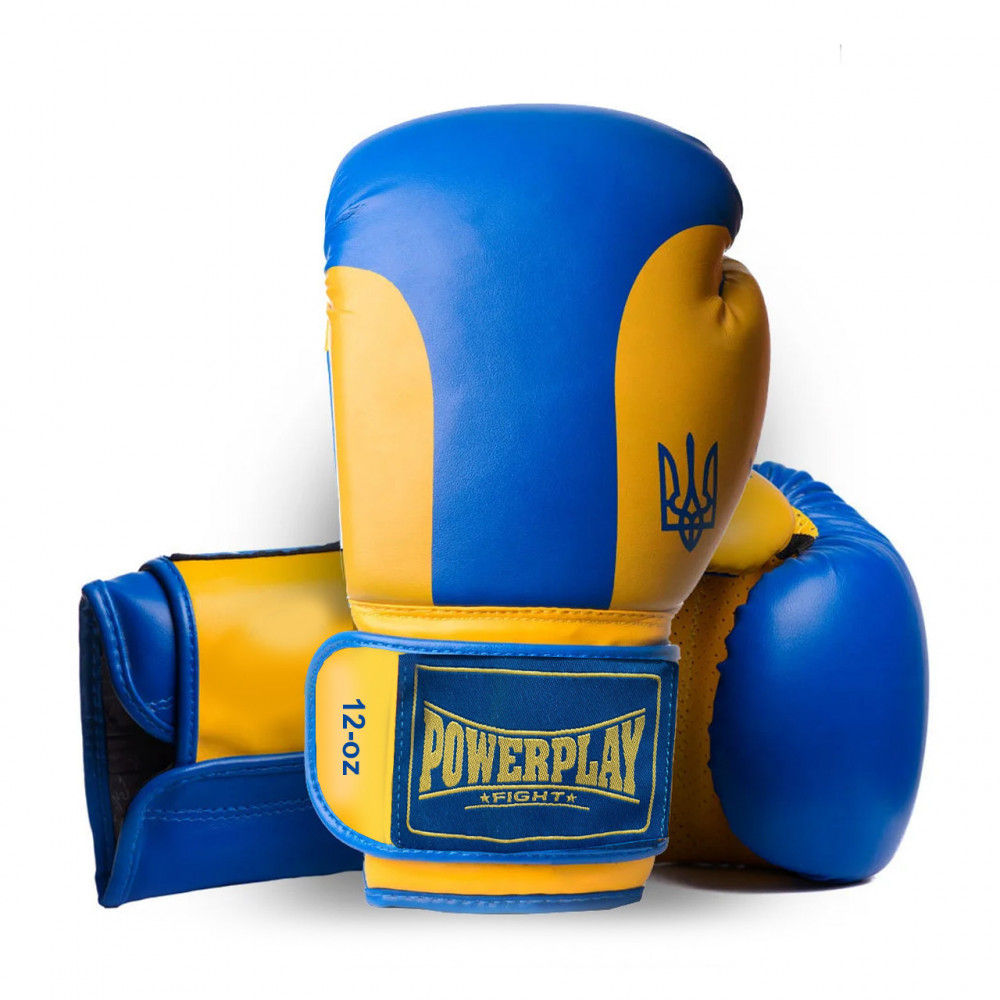 Боксерские Перчатки PowerPlay 3021 Ukraine Сине-Желтые 12 Унций