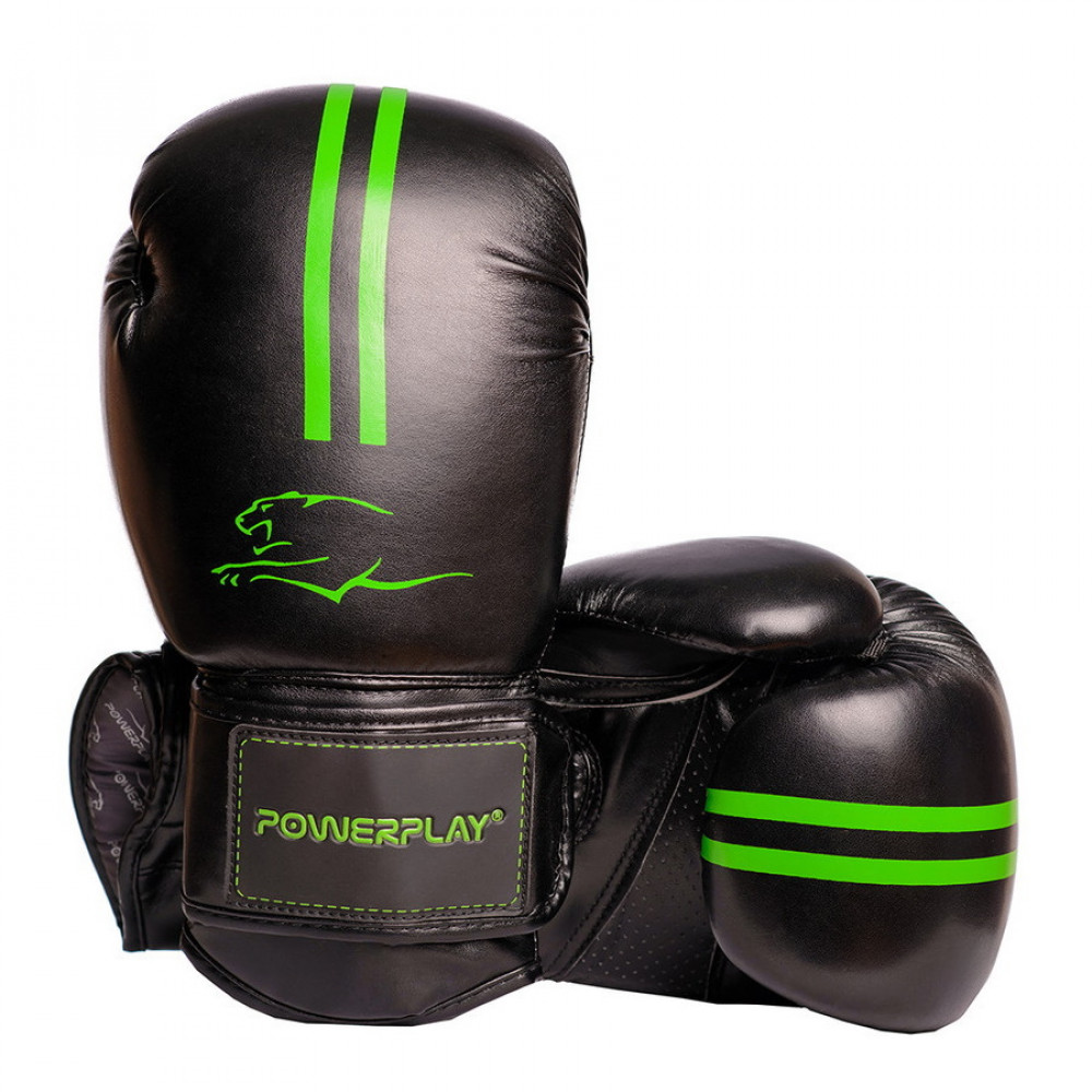Боксерские Перчатки PowerPlay 3016 Черно-Зеленые 14 Унций