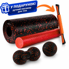 Масажний набір PowerPlay PP_4015 EPP Foam Roller Set 4in1 (2-ва роли + 2-ва м'ячі) Чорно-червоний
