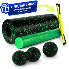 Масажний набір PowerPlay PP_4015 EPP Foam Roller Set 4in1 (2-ва роли + 2-ва м'ячі) Чорно-зелений