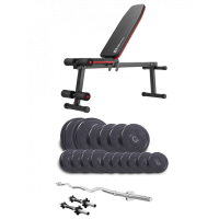 Набор Elitum Titan 65 кг со скамьей HS-1010 Pro, штангой и гантелями