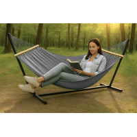 Монотонный гамак с планкой WISH серый двухместный XXL 200х150 WCG