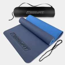 Килимок для йоги та фітнесу EasyFit TPE+TC 6 мм двошаровий + Чохол синій з блакитним