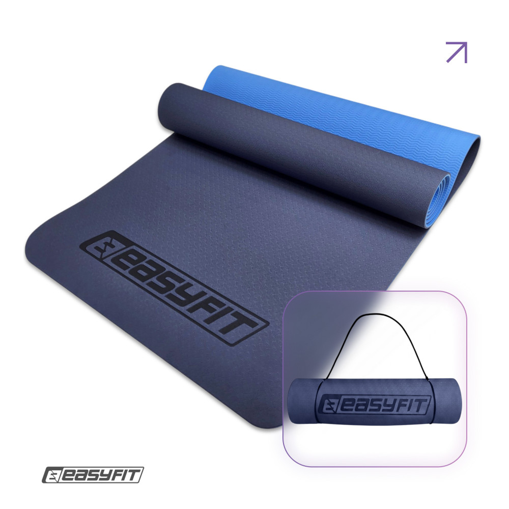 Коврик для йоги и фитнеса EasyFit TPE+TC 6 мм двухслойный синий-голубой Коврик для йоги и фитнеса EasyFit TPE+TC 6 мм двухслойный синий-голубой