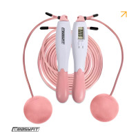 Скакалка без шнура EasyFit TwinRope з лічильником 2,8 м білий-рожевий