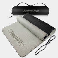 Килимок для йоги та фітнесу EasyFit TPE+TC 6 мм двошаровий + Чохол сірий з чорним
