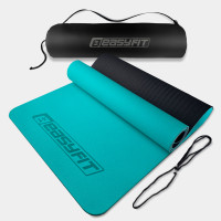 Килимок для йоги та фітнесу EasyFit TPE+TC 6 мм двошаровий + Чохол м’ятний-чорний