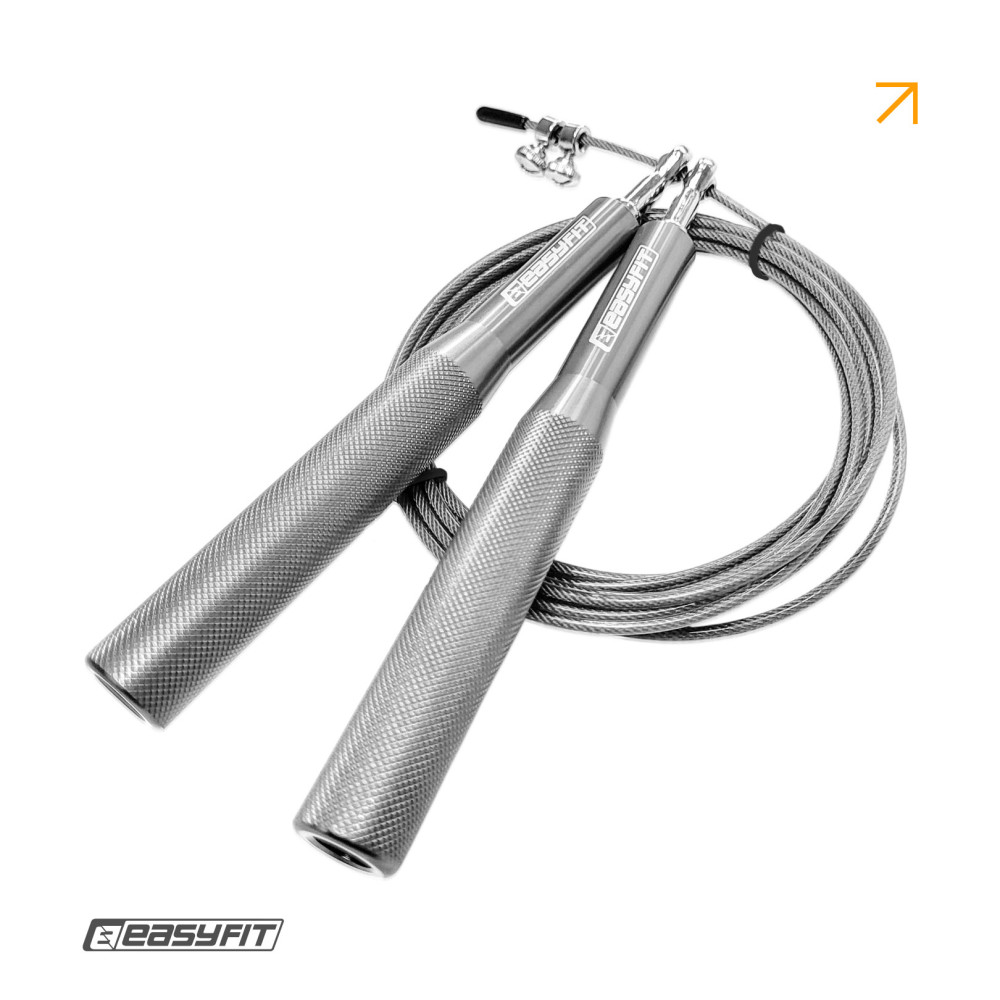 Скоростная скакалка EasyFit Aluminium со стальным тросом и алюминиевыми ручками серая Скоростная скакалка EasyFit Aluminium со стальным тросом и алюминиевыми ручками серая
