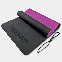 Килимок для йоги та фітнесу EasyFit TPE+TC 6 мм двошаровий чорний-фіолетовий