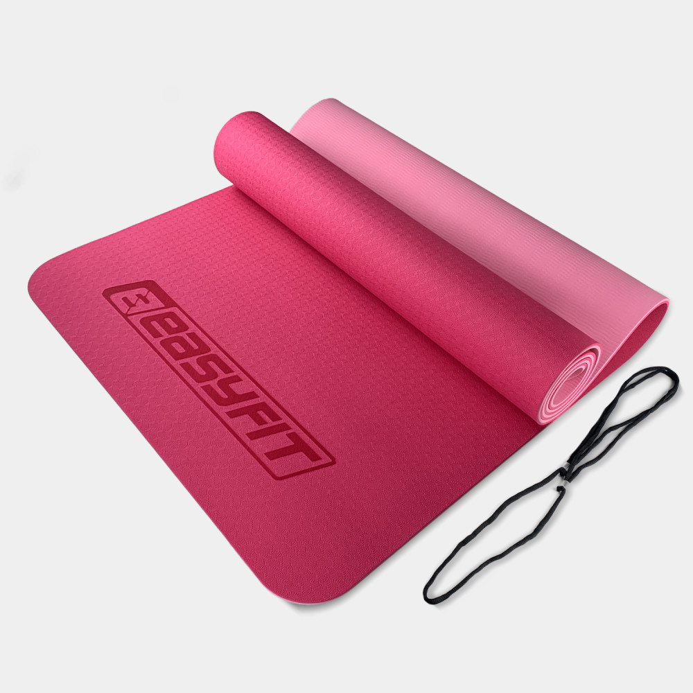 Килимок для йоги та фітнесу EasyFit TPE+TC 6 мм двошаровий рожевий-св. рожевий Килимок для йоги та фітнесу EasyFit TPE+TC 6 мм двошаровий рожевий-св. рожевий
